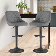 Set of Two Madrid Faux Leather Matt Black Adjustable Breakfast Barstools - Black or Grey